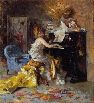 ジョバンニ・ボルディーニ Painting - ピアノを弾く女性 ジャンル ジョバンニ・ボルディーニ